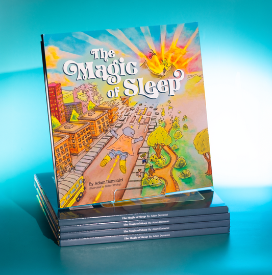 Children's book titled 'The Magic of Sleep' on a blue background